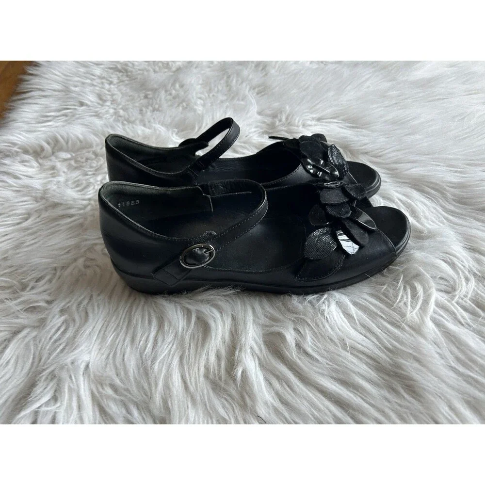 Ziera Petal Ditzy Mary Jane Flats Women’s 40 Black Leather Comfort Shoes